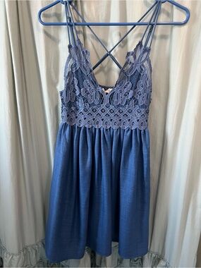Hummingbird Lace Bodice Indigo Blue Slip Dress